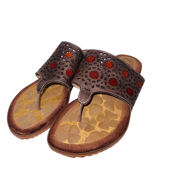 Elite by Corky’s Dominican Gray Perforated Leather Flat Sandal 8 Boho Hippie - Picture 2 of 11